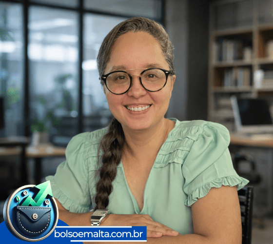 Daiana do Bolso em Alta em retrato institucional para site de educação financeira